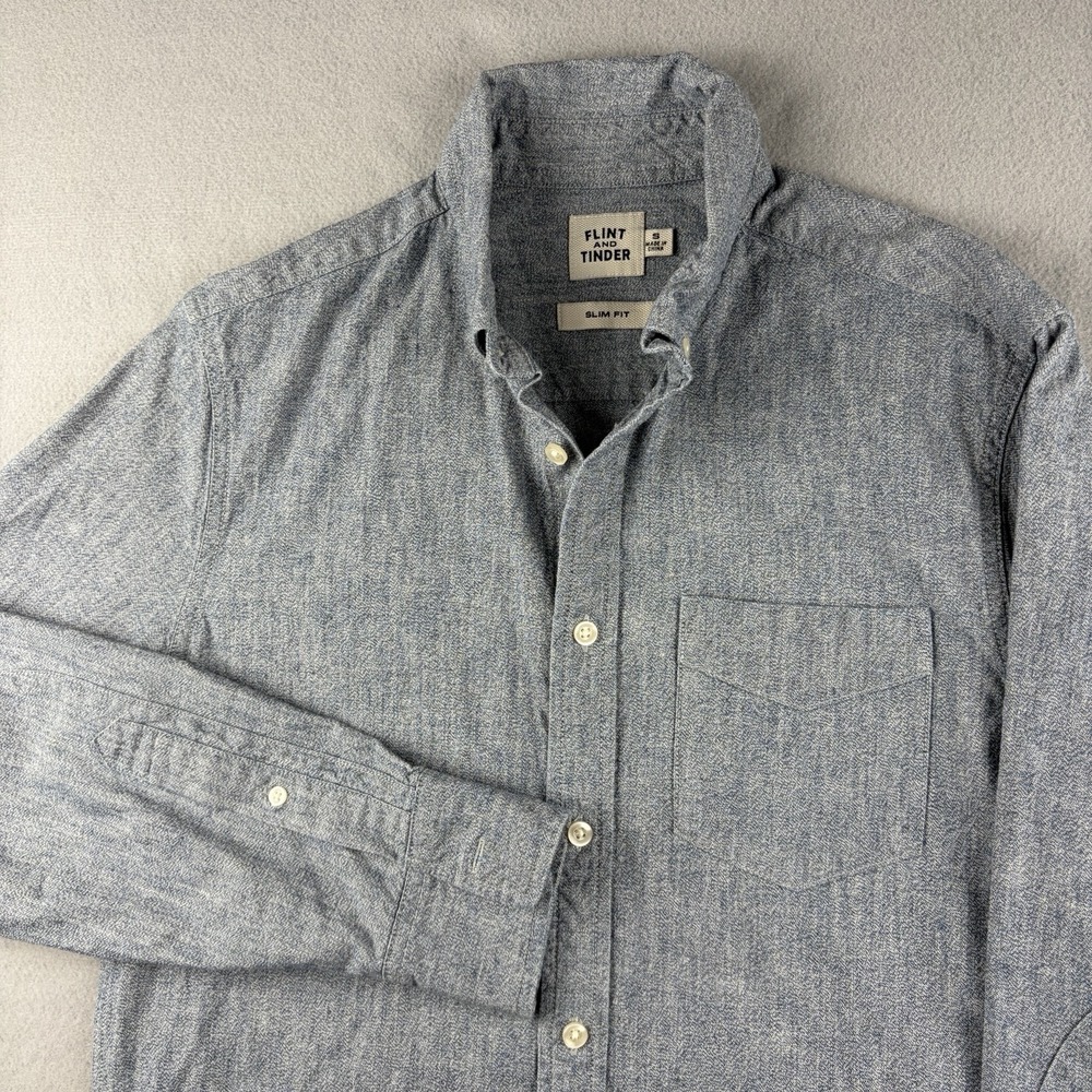 Flint and Tinder Chambray Shirt Slim Fit Blue Button Down Men's Small